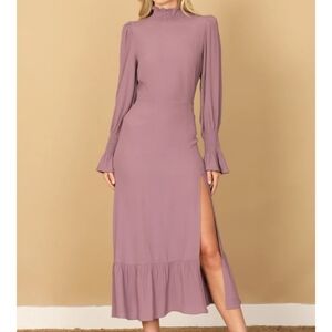 Purple Long Sleeve Slit Dress